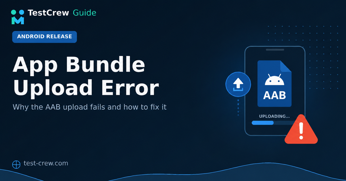 TestCrew guide cover for troubleshooting Android App Bundle upload errors