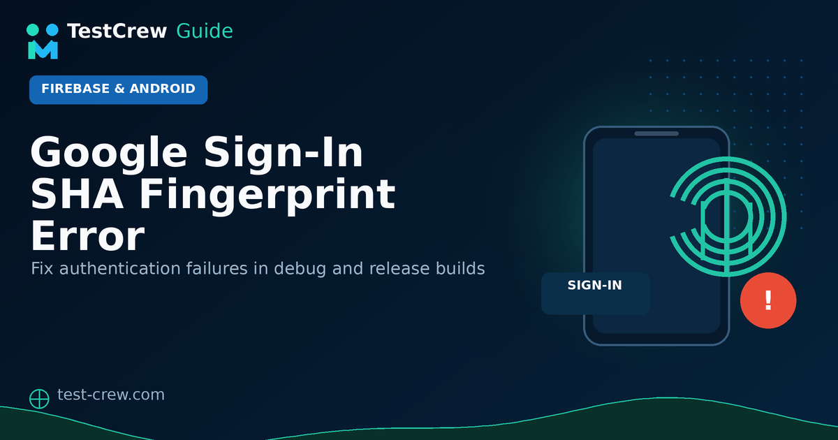TestCrew guide cover for fixing a Google Sign-In SHA fingerprint error