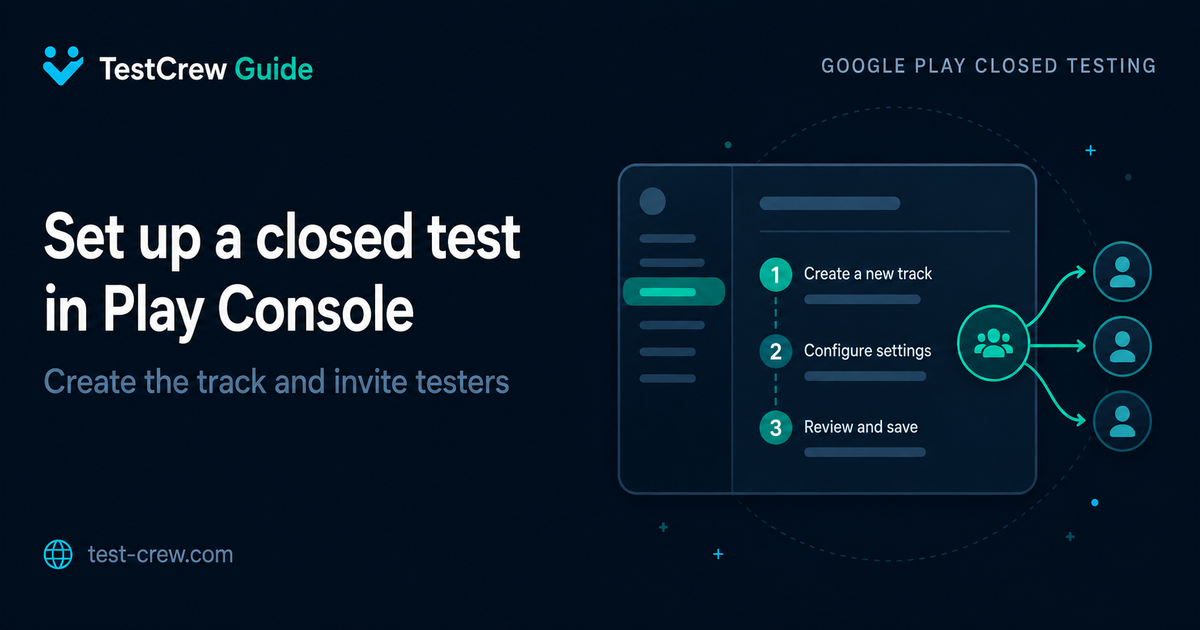 TestCrew guide cover for setting up a closed test in Play Console