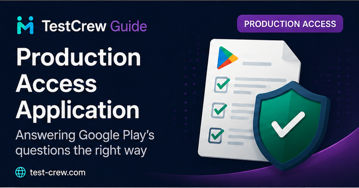 TestCrew guide cover for the Google Play production-access application