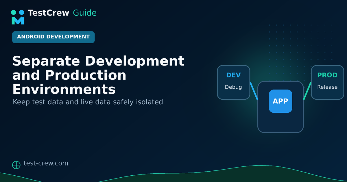 TestCrew guide cover showing separate Firebase development and production environments