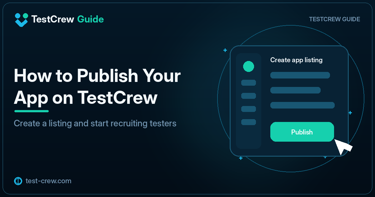 TestCrew guide cover showing the app publication flow